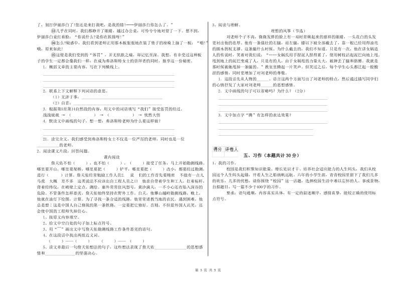 安顺市实验小学六年级语文【下册】全真模拟考试试题 含答案.doc_第3页