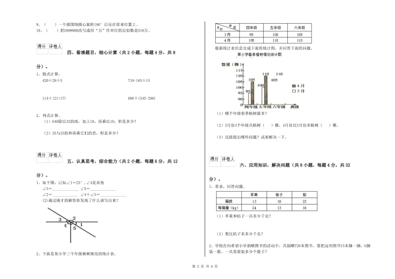 内蒙古2019年四年级数学【上册】自我检测试卷 附解析.doc_第2页