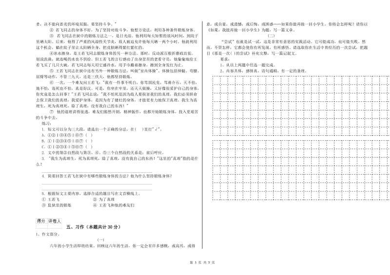 六年级语文下学期过关检测试卷D卷 附答案.doc_第3页