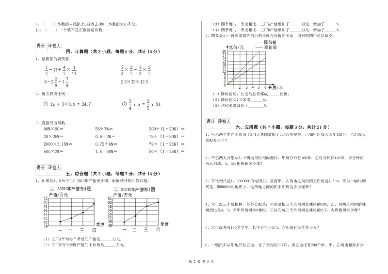 北师大版六年级数学下学期自我检测试题A卷 附答案.doc_第2页