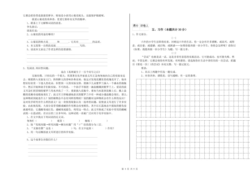 南宁市实验小学六年级语文【上册】期中考试试题 含答案.doc_第3页