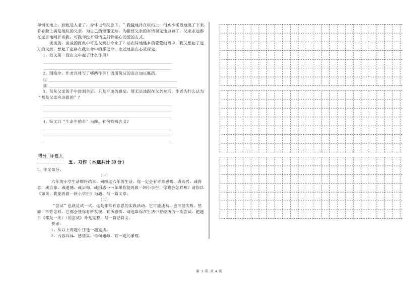 南平市实验小学六年级语文下学期过关检测试题 含答案.doc_第3页