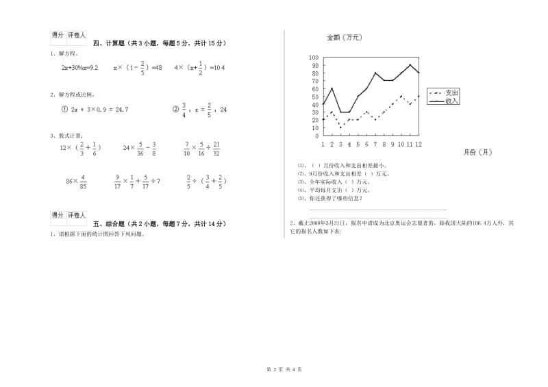 外研版六年级数学下学期期末考试试题A卷 含答案.doc_第2页