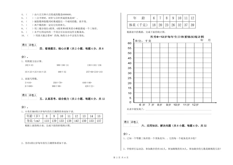 四年级数学下学期综合练习试题D卷 附答案.doc_第2页