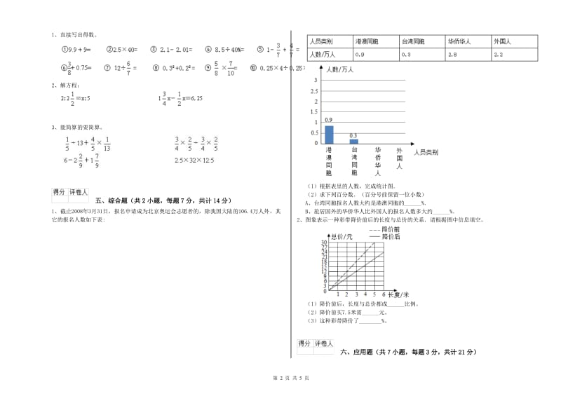 外研版六年级数学【下册】月考试题C卷 附答案.doc_第2页