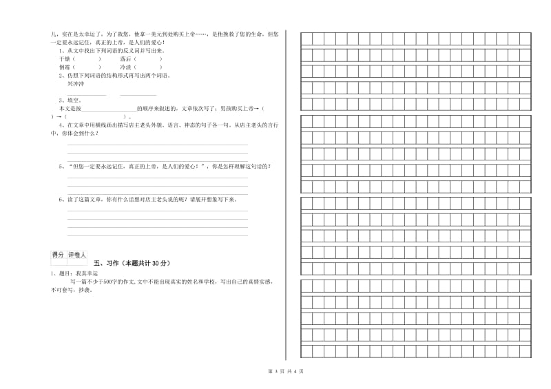 六年级语文下学期过关检测试卷D卷 含答案.doc_第3页