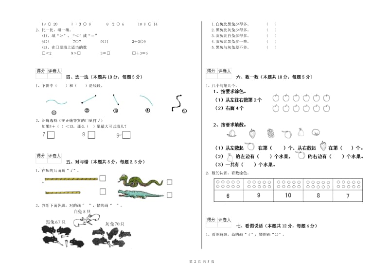 南宁市2019年一年级数学下学期全真模拟考试试题 附答案.doc_第2页