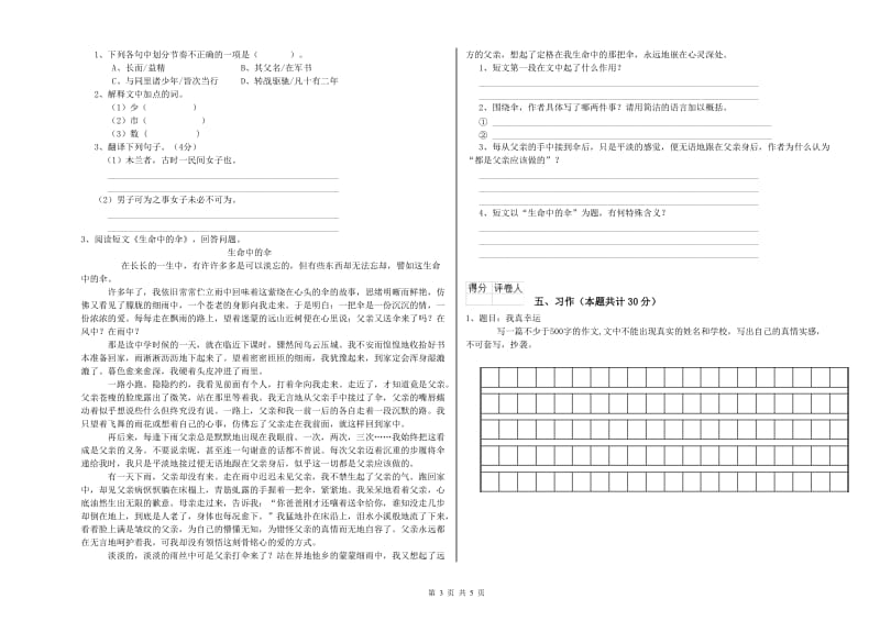 南昌市实验小学六年级语文下学期能力提升试题 含答案.doc_第3页