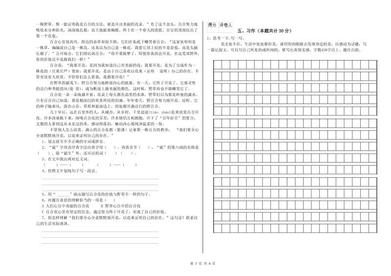 南昌市实验小学六年级语文【下册】提升训练试题 含答案.doc_第3页