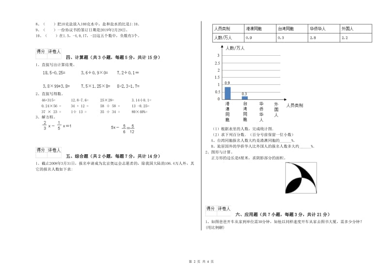 外研版六年级数学【上册】综合检测试卷C卷 附解析.doc_第2页
