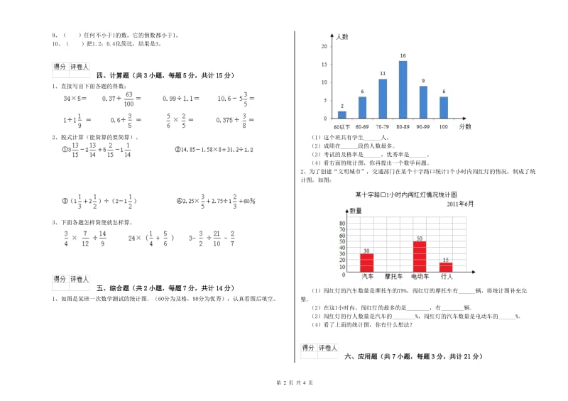 外研版六年级数学【下册】开学考试试题C卷 附答案.doc_第2页