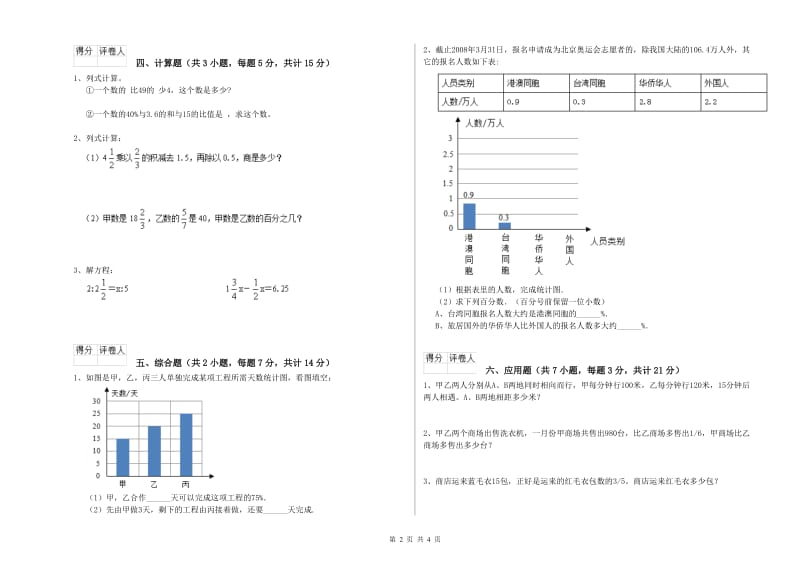 凉山彝族自治州实验小学六年级数学【上册】月考试题 附答案.doc_第2页