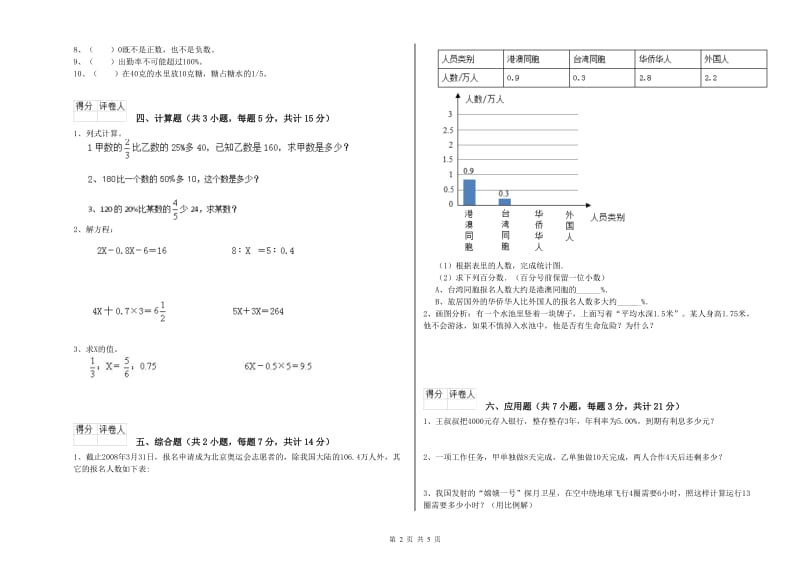 外研版六年级数学【下册】期中考试试题D卷 含答案.doc_第2页