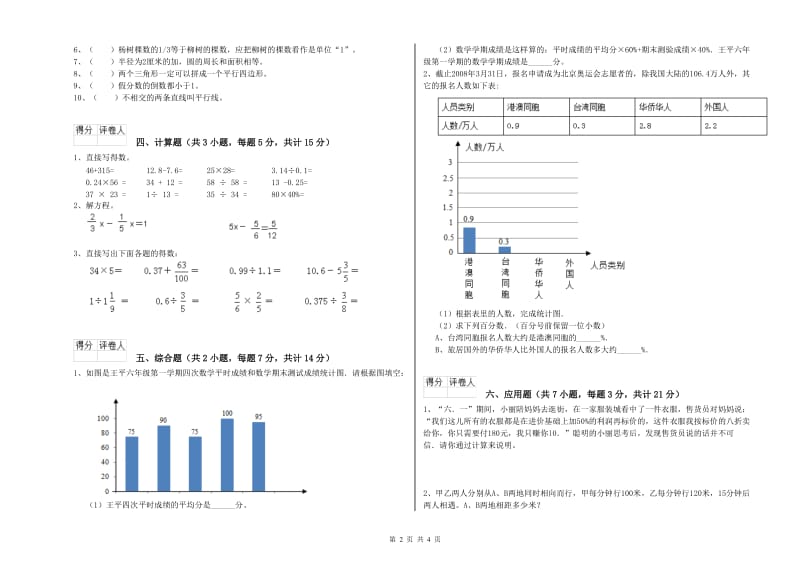 南昌市实验小学六年级数学上学期开学检测试题 附答案.doc_第2页