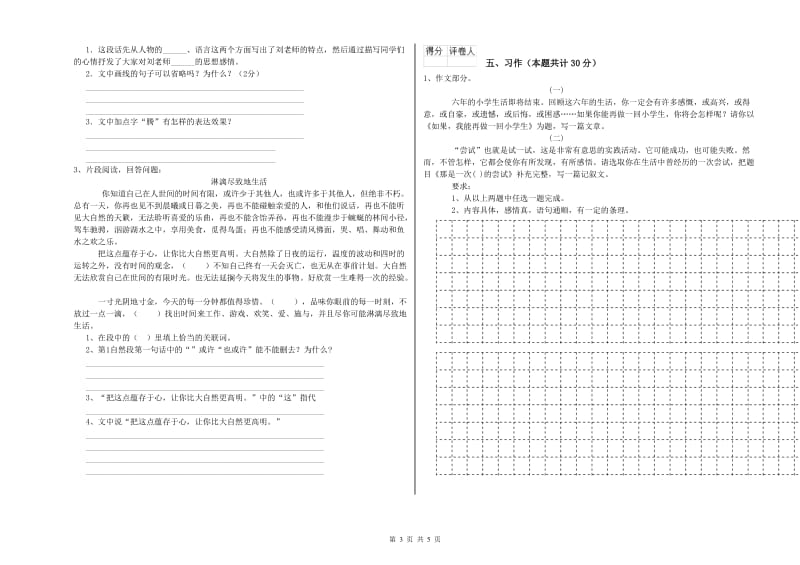 六盘水市实验小学六年级语文【下册】综合检测试题 含答案.doc_第3页