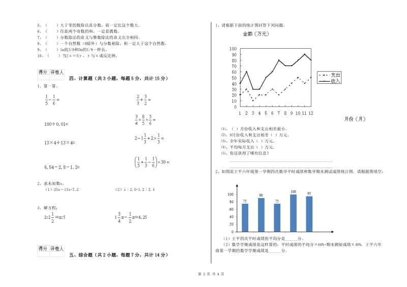 呼伦贝尔市实验小学六年级数学【下册】过关检测试题 附答案.doc_第2页