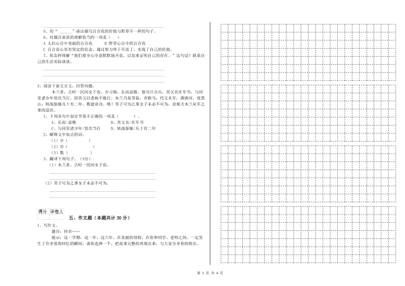 吉林省重点小学小升初语文考前检测试卷B卷 附解析.doc_第3页