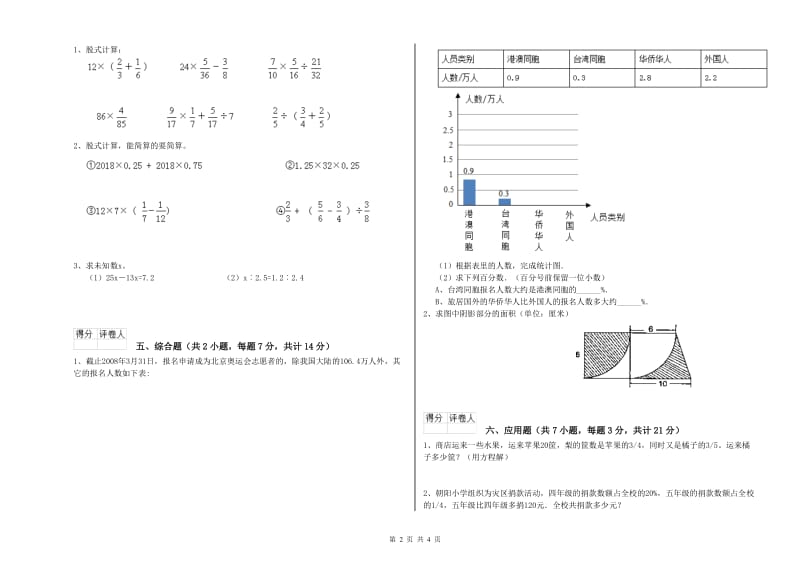 商洛市实验小学六年级数学【上册】全真模拟考试试题 附答案.doc_第2页