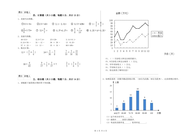 四平市实验小学六年级数学【下册】全真模拟考试试题 附答案.doc_第2页