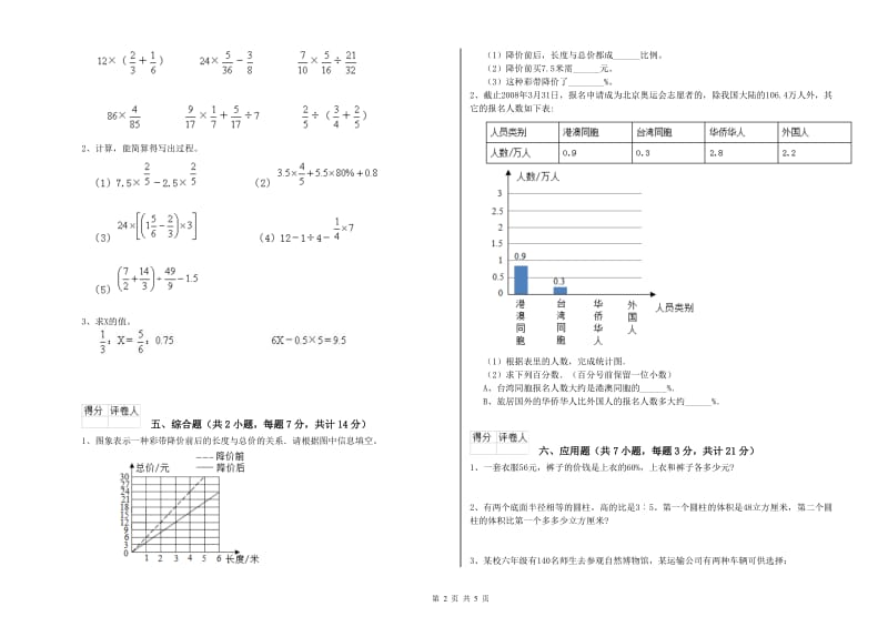 宜宾市实验小学六年级数学【下册】综合练习试题 附答案.doc_第2页