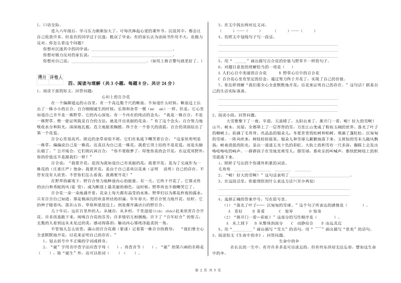 吉林省小升初语文综合练习试卷D卷 附答案.doc_第2页