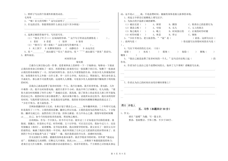 唐山市实验小学六年级语文【下册】能力提升试题 含答案.doc_第3页