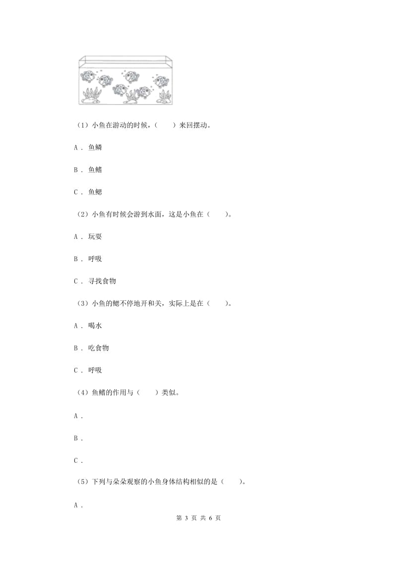 2020年教科版小学科学一年级下学期 第二单元动物5.观察鱼.doc_第3页