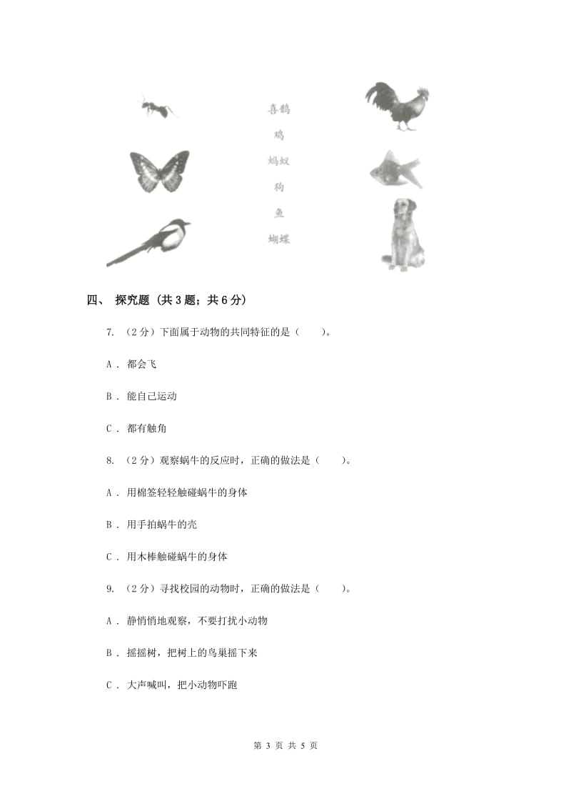 2019年教科版小学科学一年级下学期 第二单元全练全测.doc_第3页