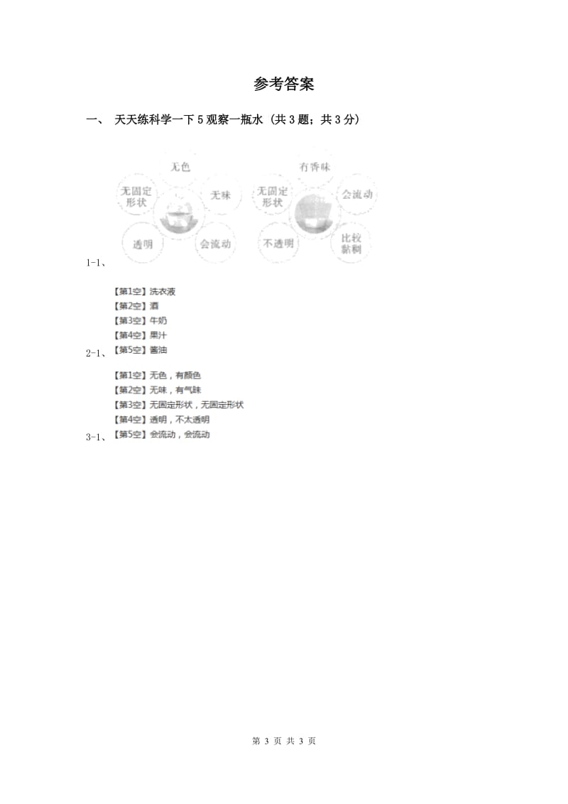 教科版小学科学一年级下册 第一单元1.5 观察一瓶水（II ）卷.doc_第3页