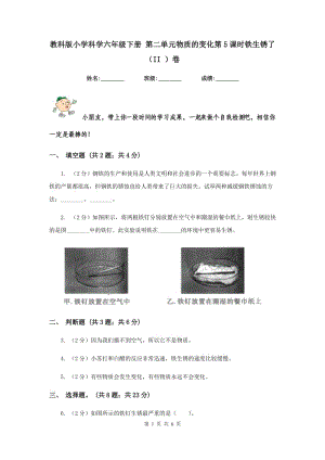 教科版小學(xué)科學(xué)六年級下冊 第二單元物質(zhì)的變化第5課時鐵生銹了 （II ）卷.doc