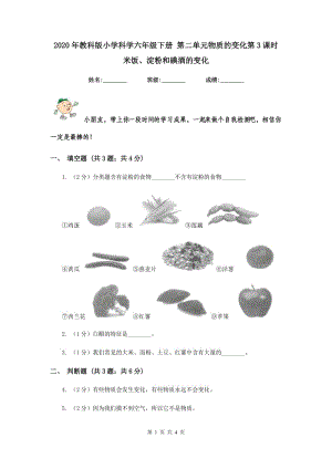 2020年教科版小學(xué)科學(xué)六年級(jí)下冊(cè) 第二單元物質(zhì)的變化第3課時(shí)米飯、淀粉和碘酒的變化 .doc