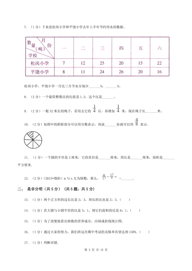 人教统编版实验小学2019-2020学年六年级上学期数学期末考试试卷.doc_第2页