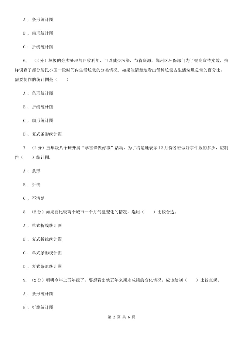 人教版2019-2020学年六年级上册专项复习七：统计图的选择（B卷）.doc_第2页