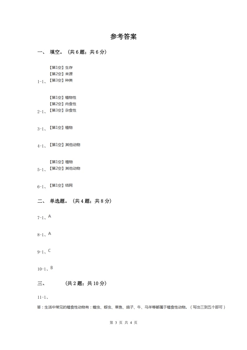 2020年粤教版小学科学四年级下册 2.10《动物喜欢吃什么》练习 .doc_第3页