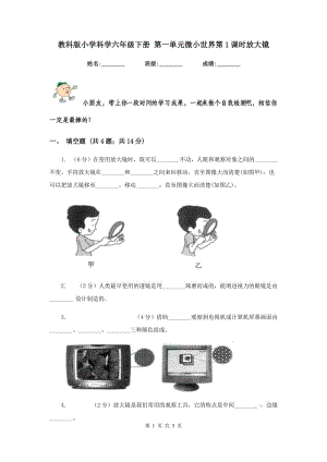 教科版小學(xué)科學(xué)六年級下冊 第一單元微小世界第1課時(shí)放大鏡 .doc