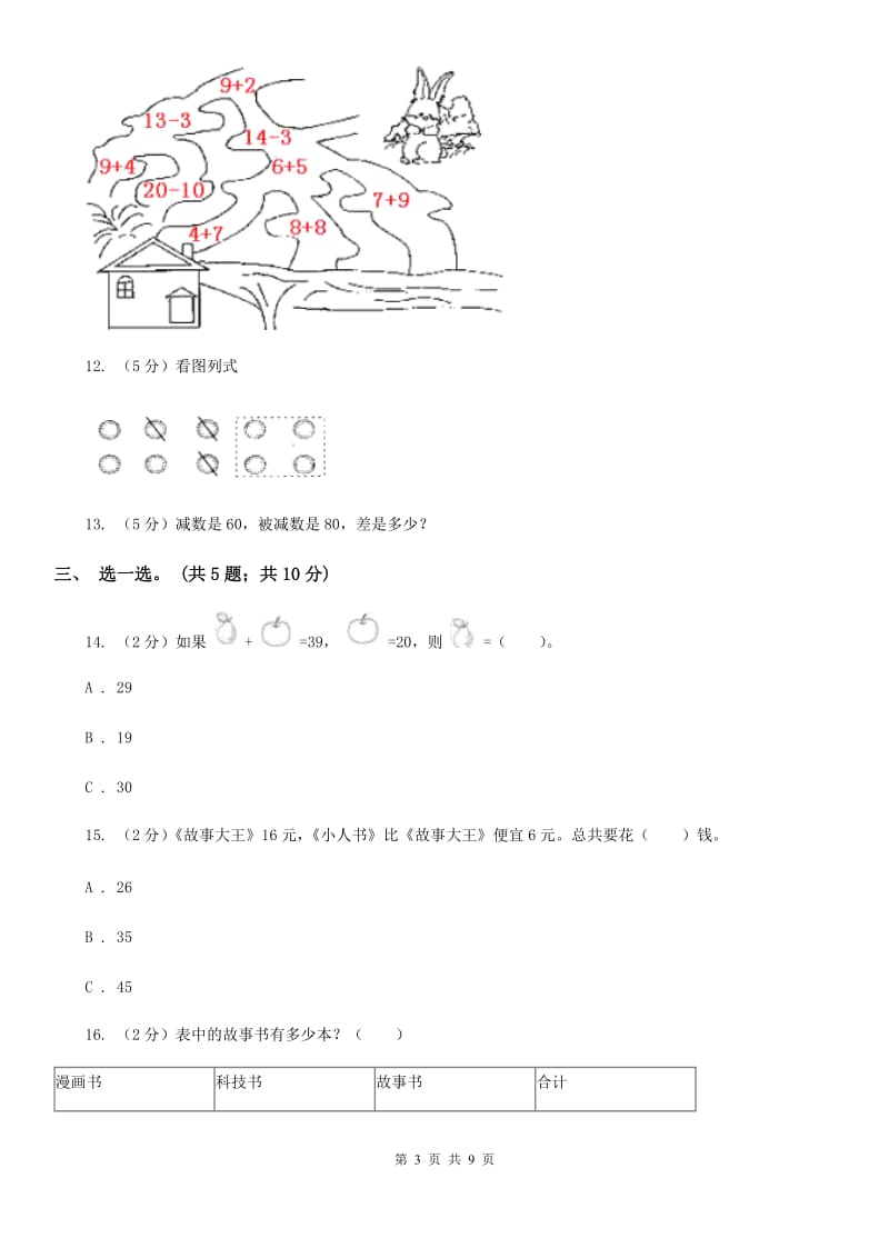 一年级下册-第六单元《100以内的加法和减法（一）》单元测试.doc_第3页