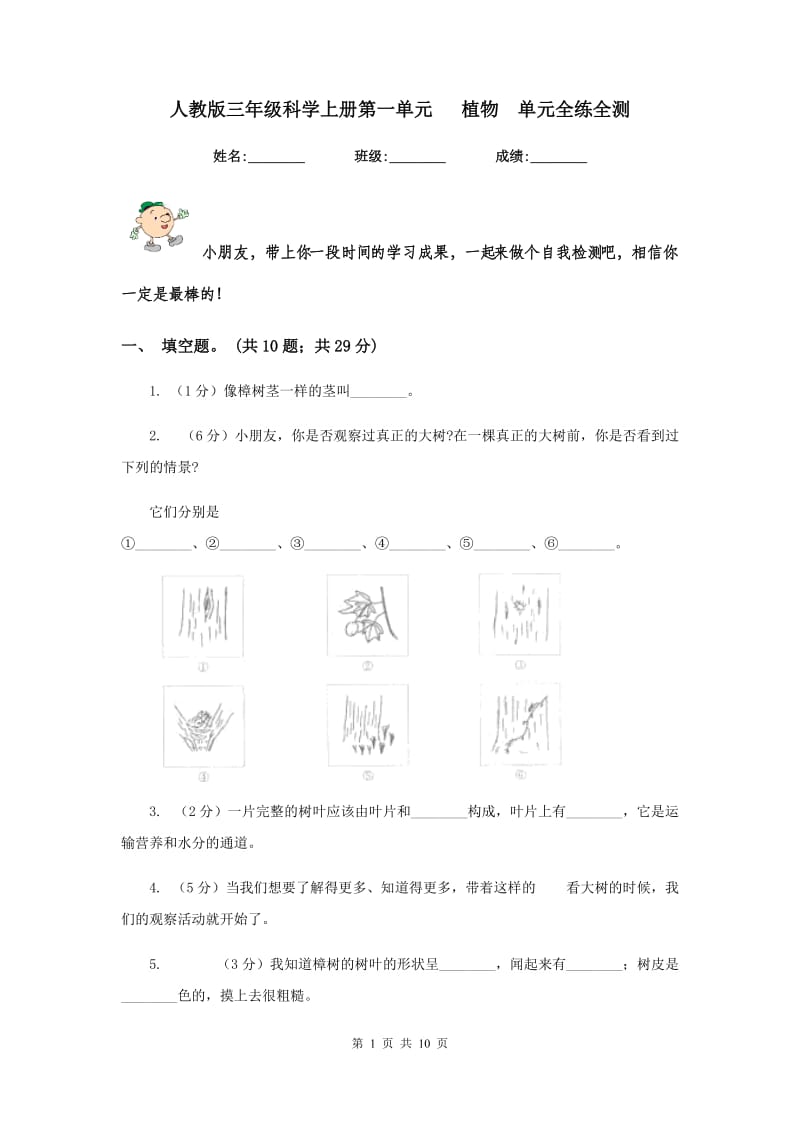 人教版三年级科学上册第一单元 植物 单元全练全测 .doc_第1页