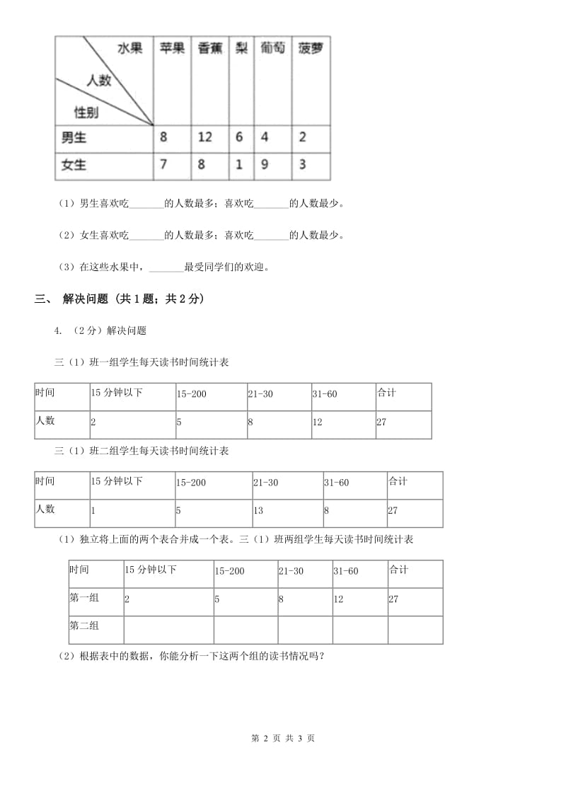 2019-2020学年小学数学人教版三年级下册3.复式统计表同步练习.doc_第2页