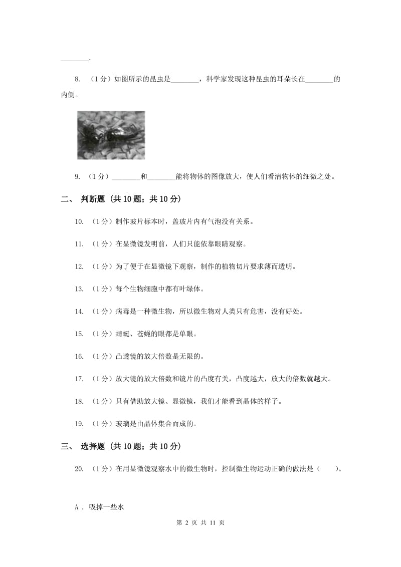 教科版小学科学六年级下学期第一单元《微小世界》单元测试卷.doc_第2页