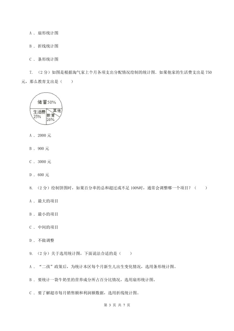 冀教版2019-2020学年六年级上册专项复习七：扇形统计图的认识.doc_第3页