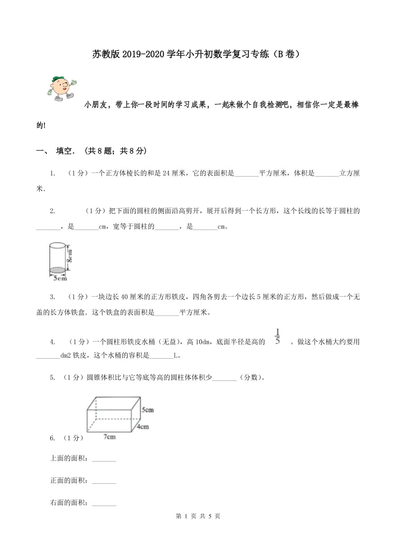 苏教版2019-2020学年小升初数学复习专练（B卷）.doc_第1页