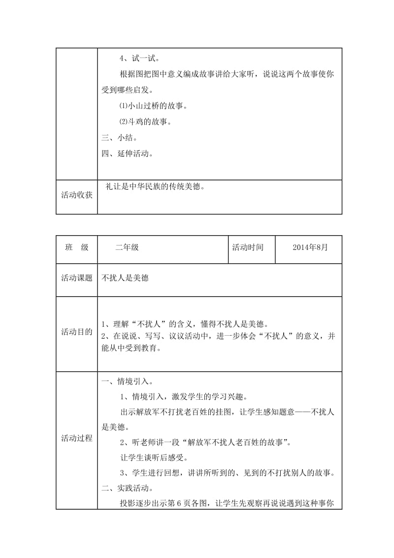 2014年8月二年级综合实践活动记录表.doc_第2页