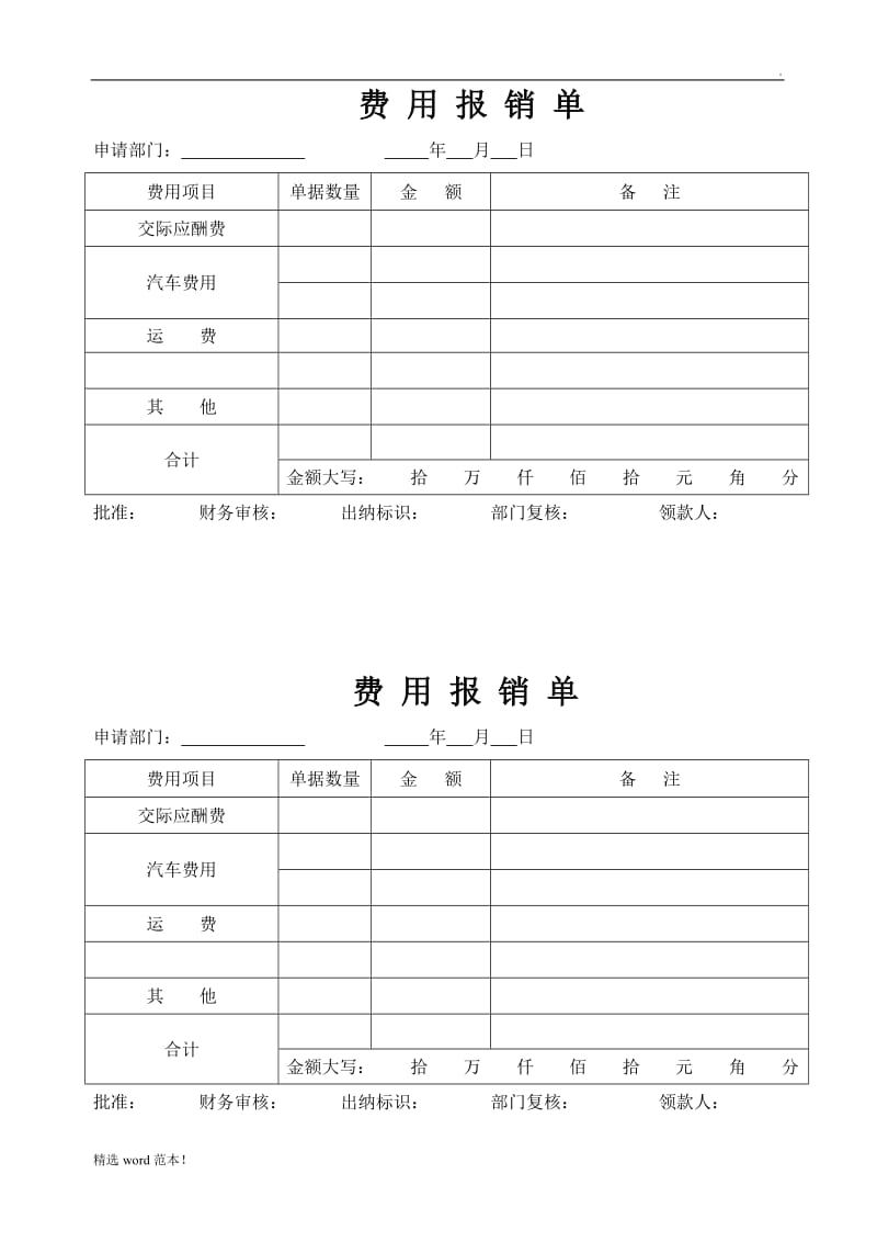 公司费用报销申请单(模板).doc_第1页