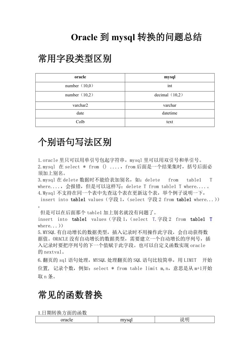 Oracle到mysql转换的问题总结.doc_第1页