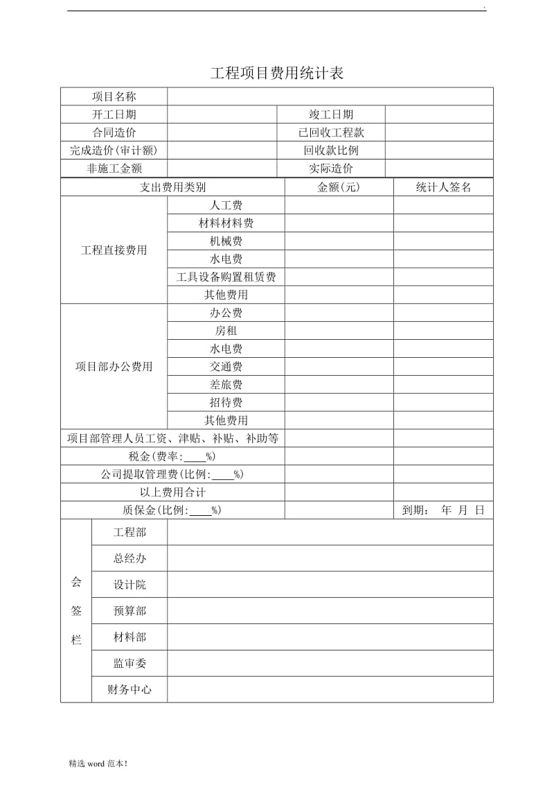 工程项目费用统计表.doc_第1页