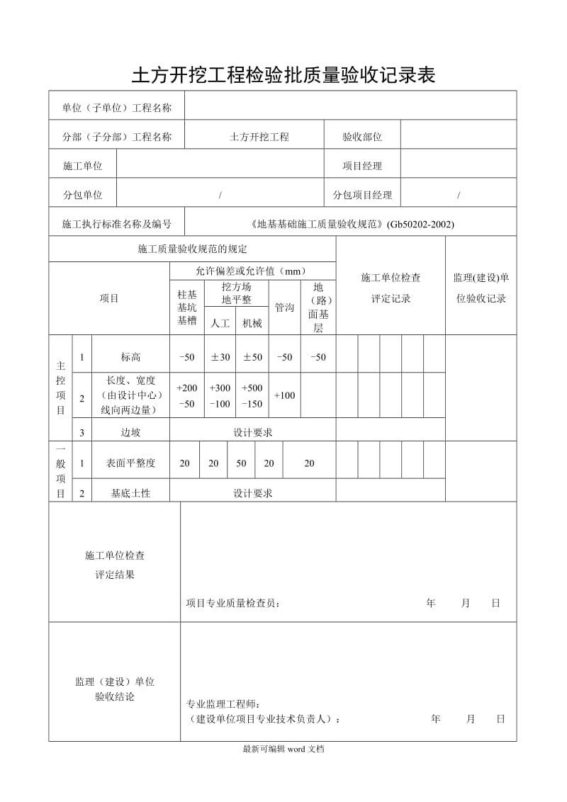 场平土方开挖工程检验批质量验收记录表.doc_第3页