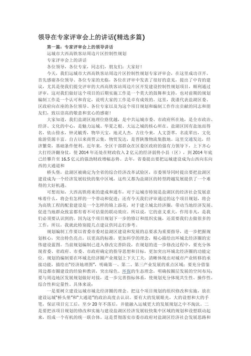 领导在专家评审会上的致辞.doc_第1页