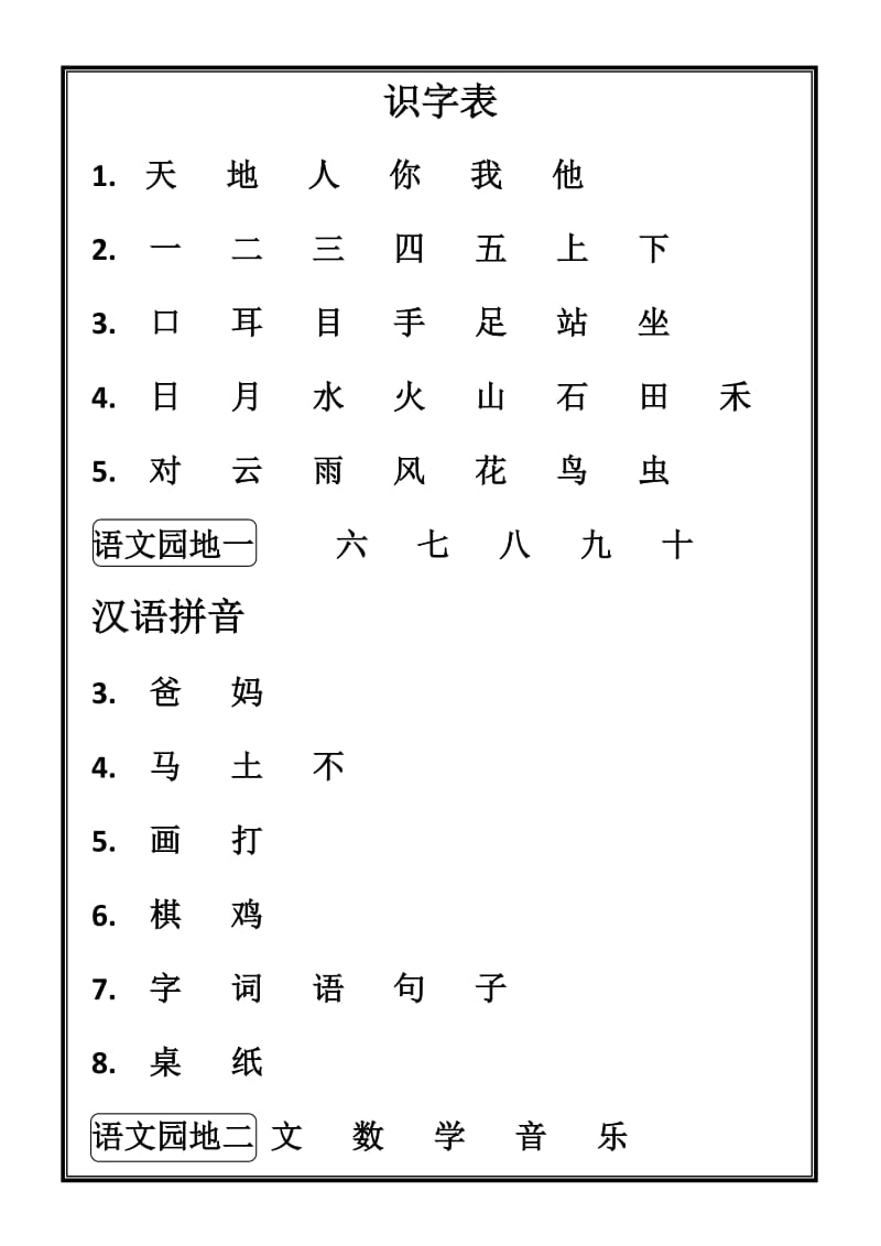 一年级上册语文生字表.doc_第1页