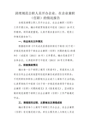 清理規(guī)范公職人員開辦企業(yè)、在企業(yè)兼職的情況報告.doc