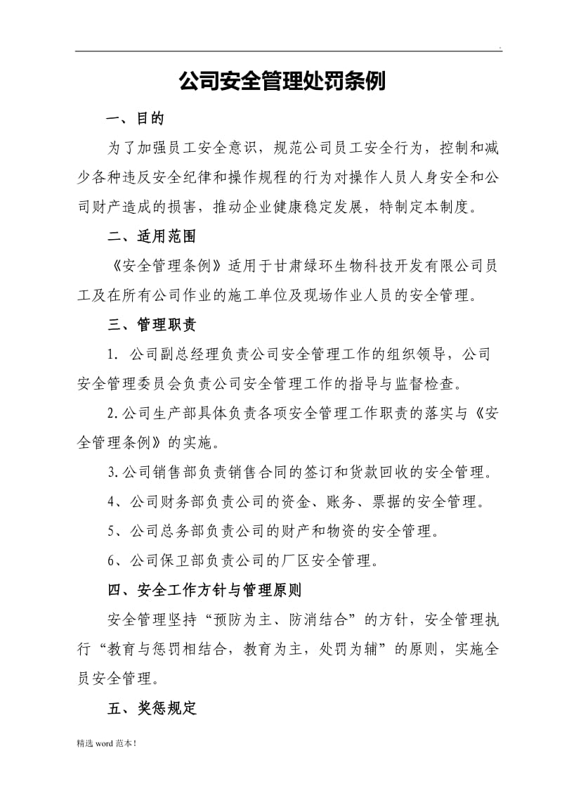 公司安全管理处罚条例.doc_第1页